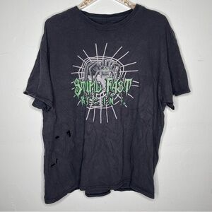 MENS STUPID FAST RACING SKULL TOPHAT GRUNGE 2 SIDED GRAPHIC T SHIRT AS IS